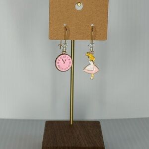 Pink Alice & Clock Earrings